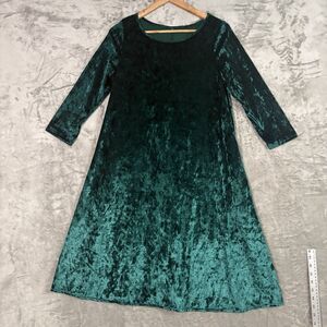 Emerald Green Crushed Velvet Dress M 90s Grunge Whimsigoth Holiday Midi